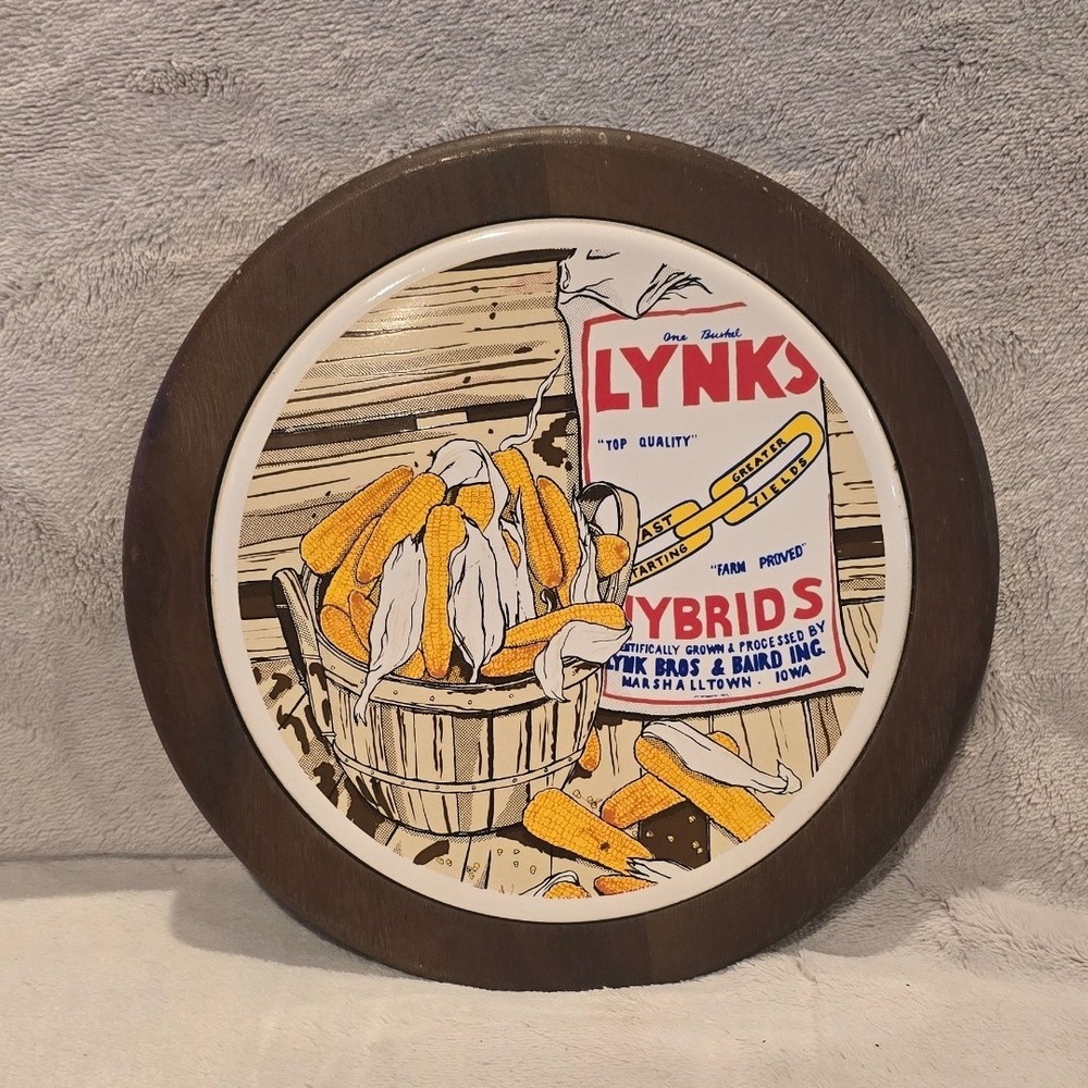 Rare Vtg Lynks Hybrid Seed Corn Advertising Wall Plaque/Trivet Marshalltown Iowa